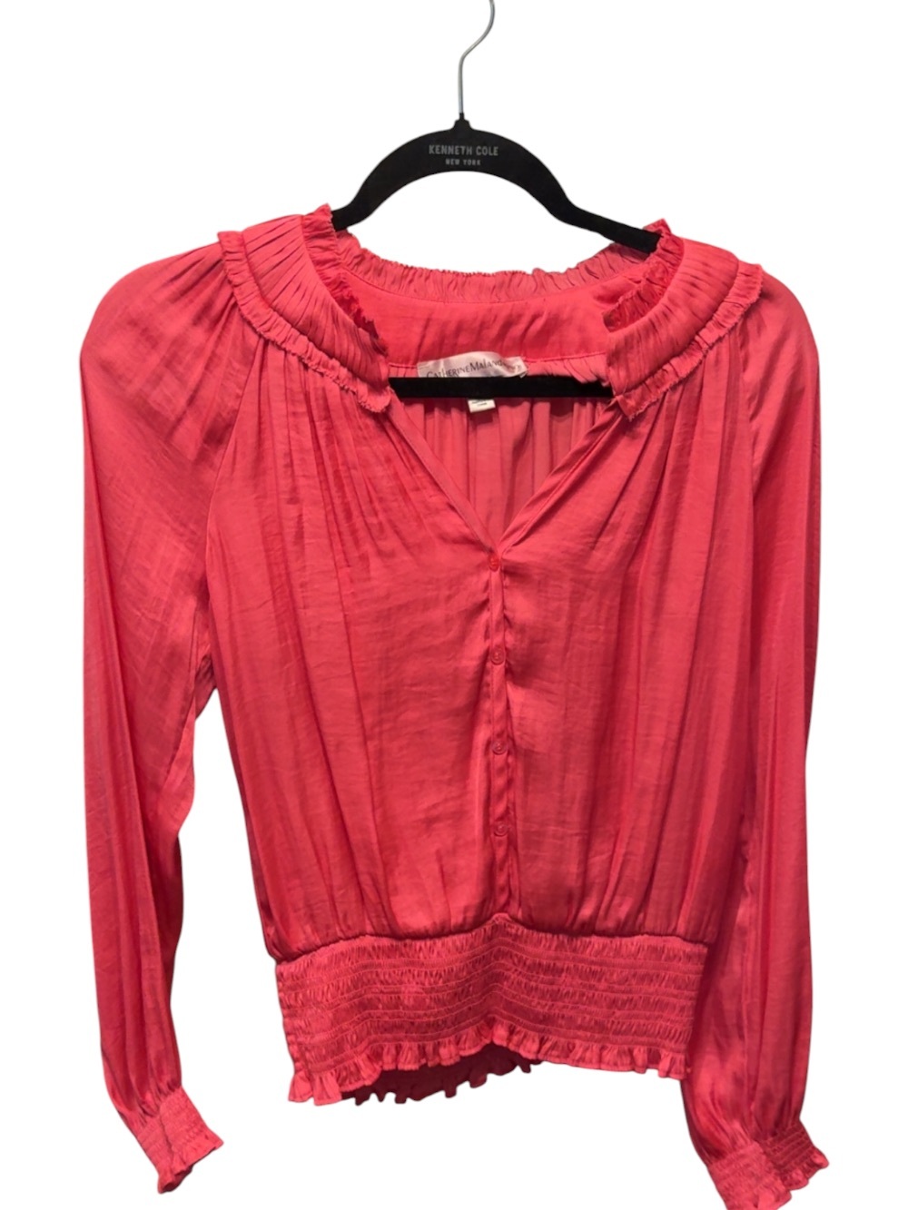 Women's Pink/Coral Long-Sleeve Smocked Hem Blouse